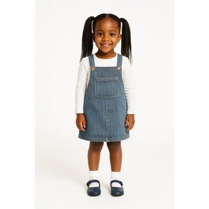 Girls' Blue Striped‎ Denim Overall Dress Size 7 – Casual Jumper